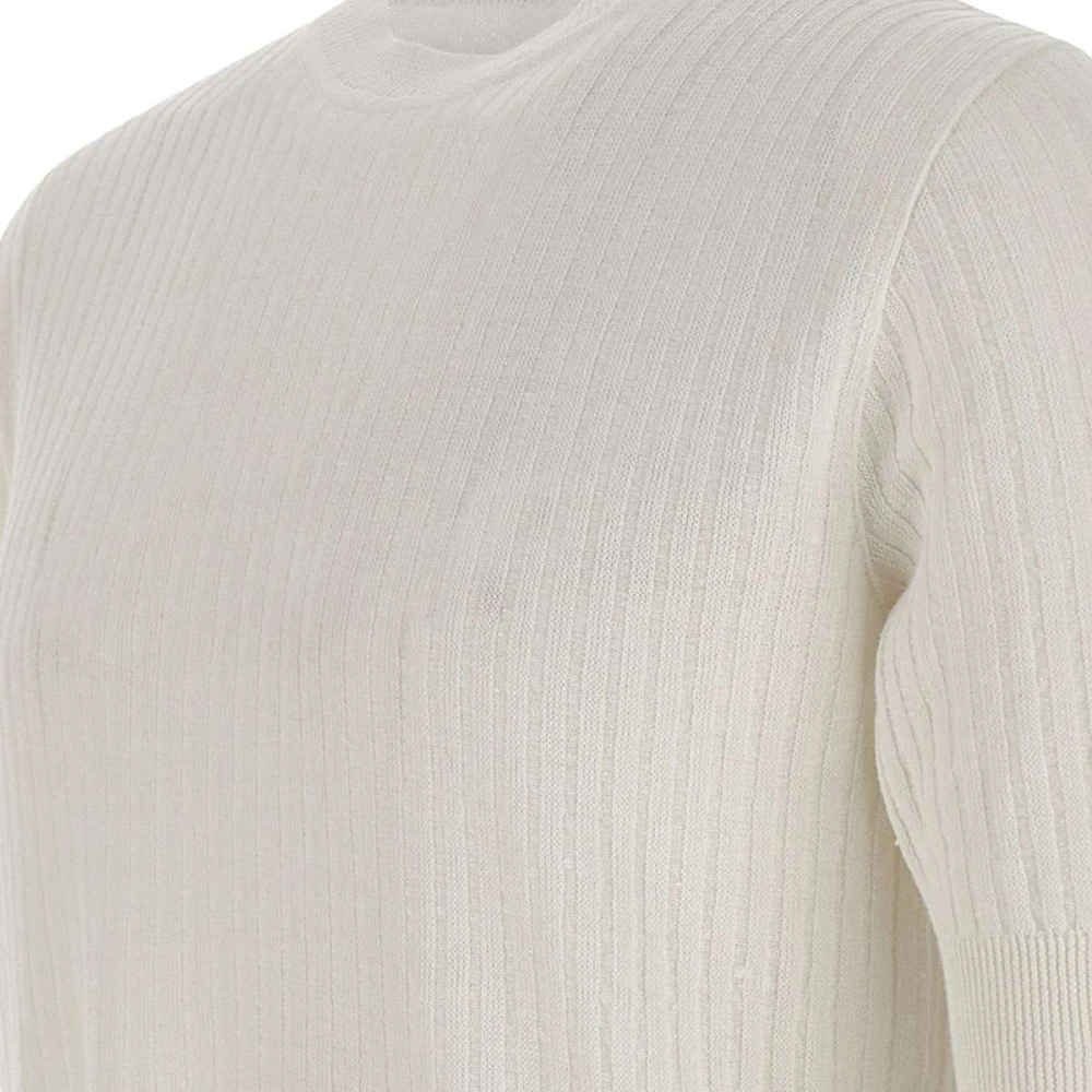 Lardini Witte Linnen Katoenen T-shirt Geribbelde Textuur White Heren