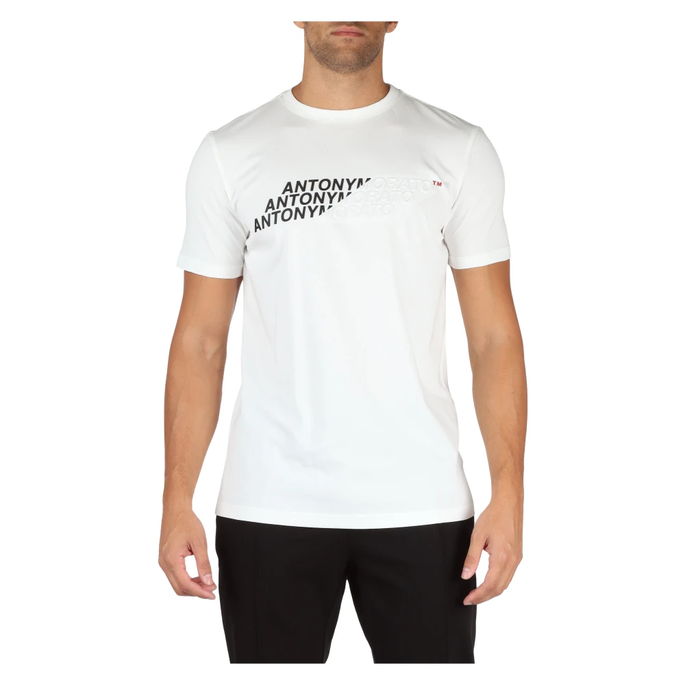Antony Morato Regular Fit Katoenen T-shirt met Verhoogd Logo White Heren