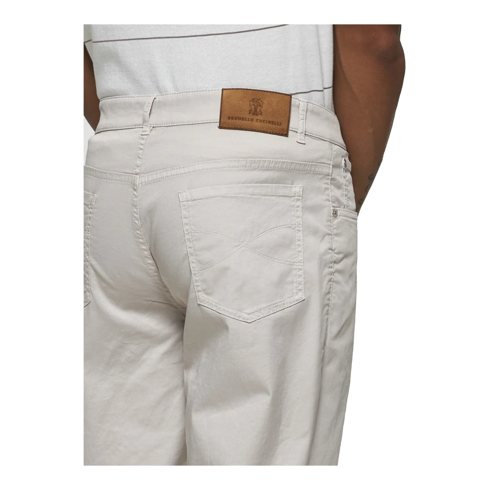 BRUNELLO CUCINELLI Italiaanse pasvorm beige katoenen gabardine broek Gray Heren