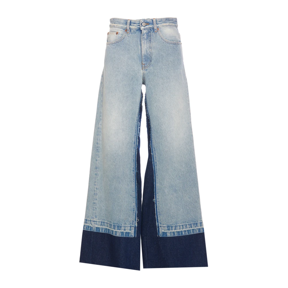 Mm6 Maison Margiela Women's Blue Wide Jeans With Patch Logo