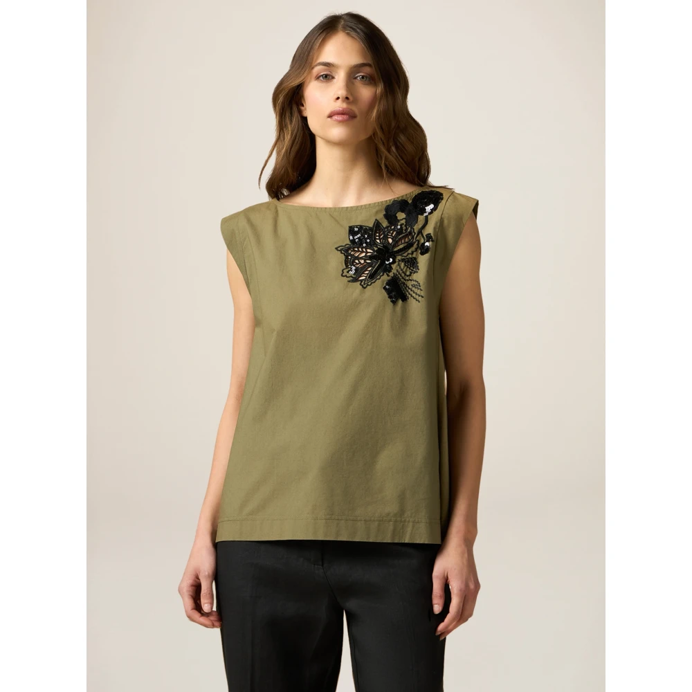 Oltre Top met borduursel en pailletten Green Dames
