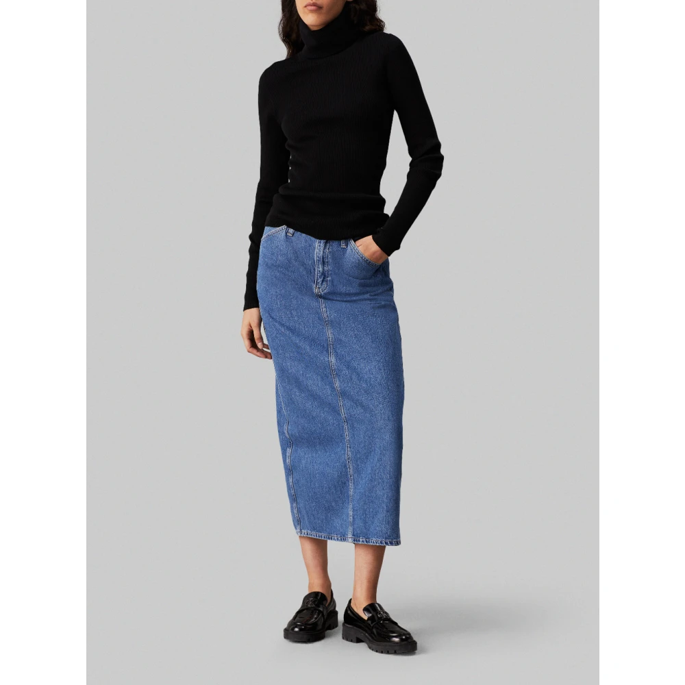Calvin Klein Zwarte Trui Roll Neck Stijl Black Dames