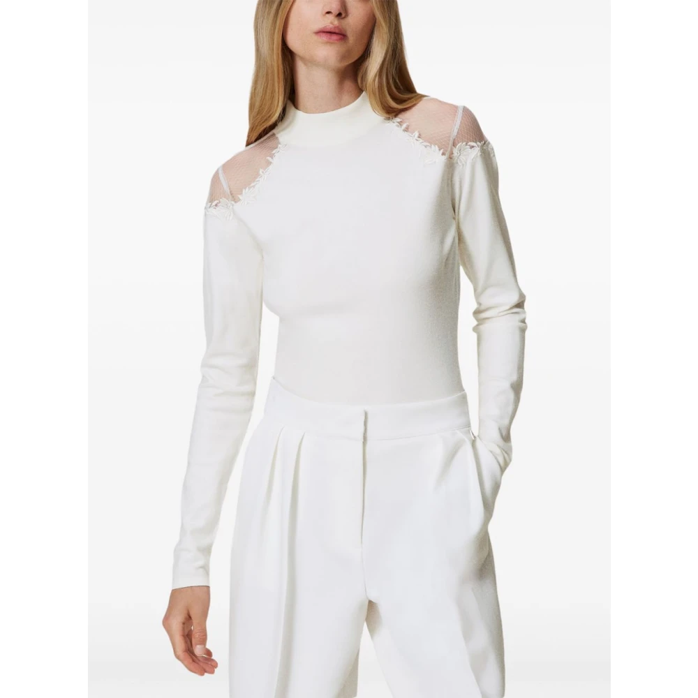 Twinset Witte Gebreide Trui met Geborduurd Ontwerp White Dames
