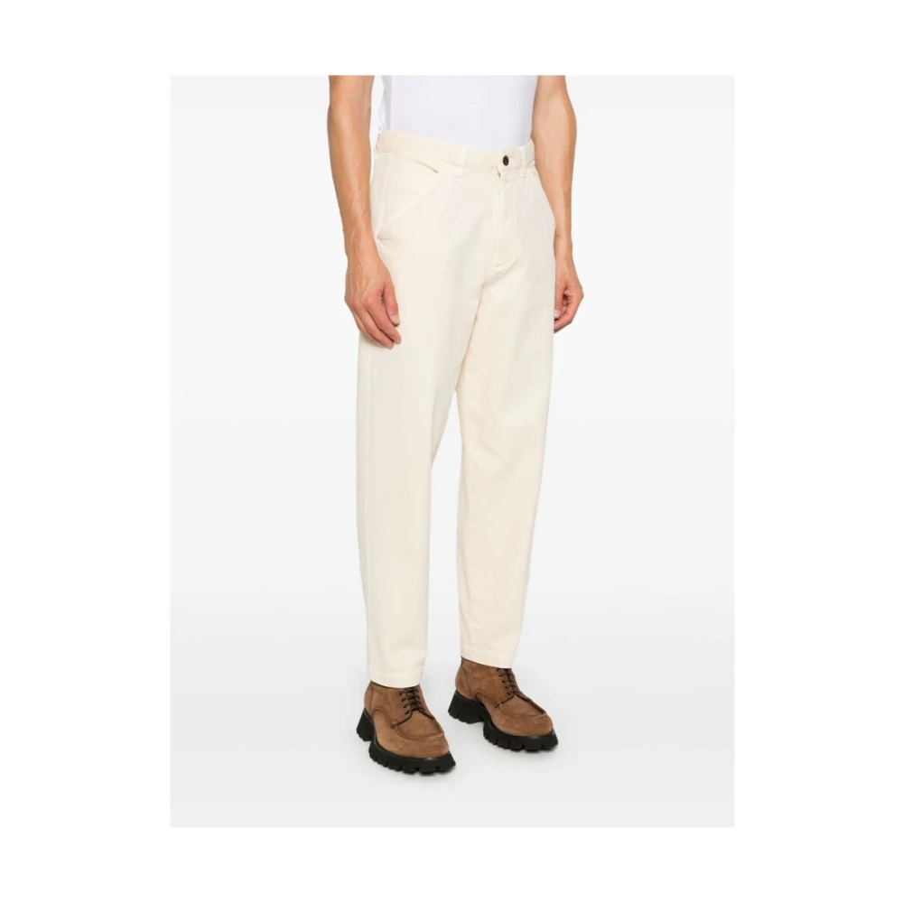 Incotex Beige Canvas Logo Geborduurde Broek Beige Heren