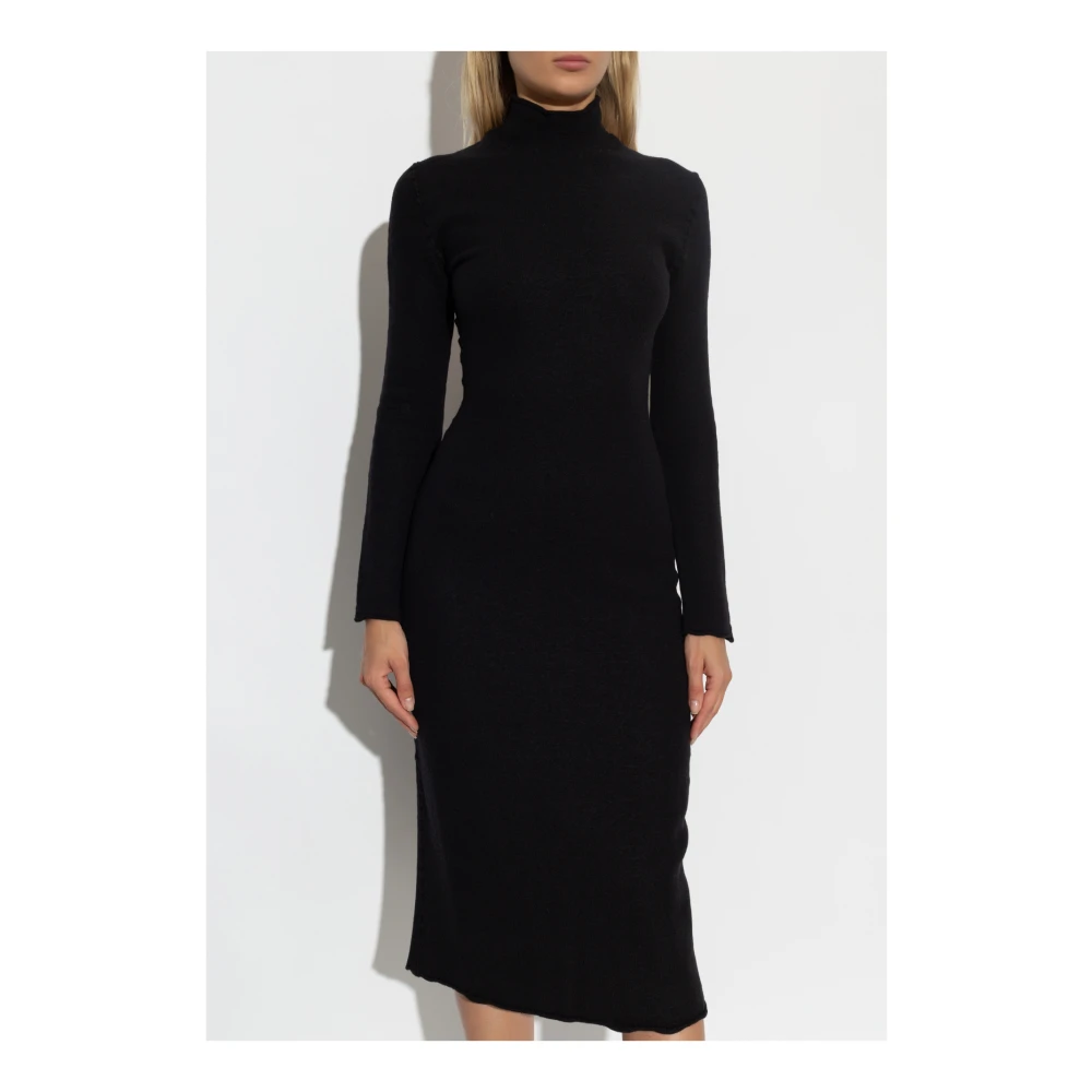 Bottega Veneta Wollen jurk met opstaande kraag Black Dames
