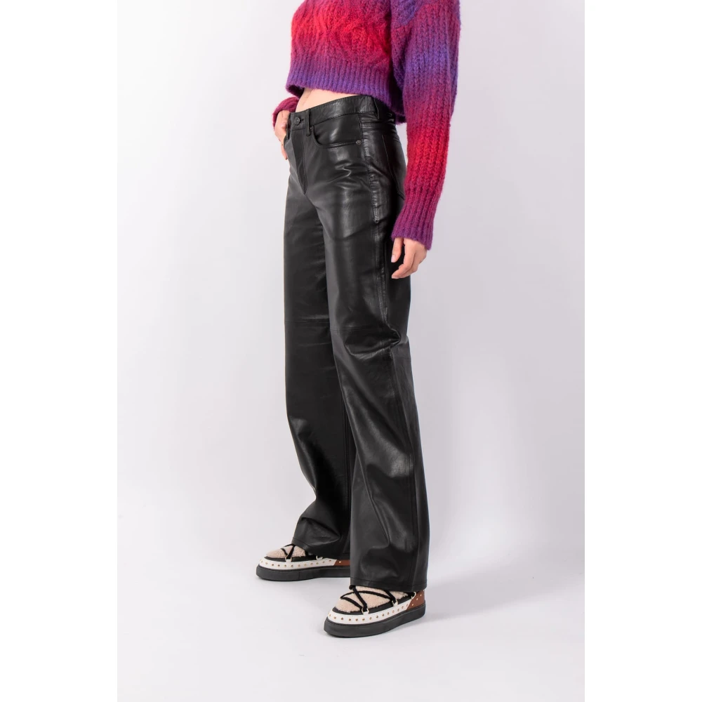 drykorn Zwarte leren broek Black Dames
