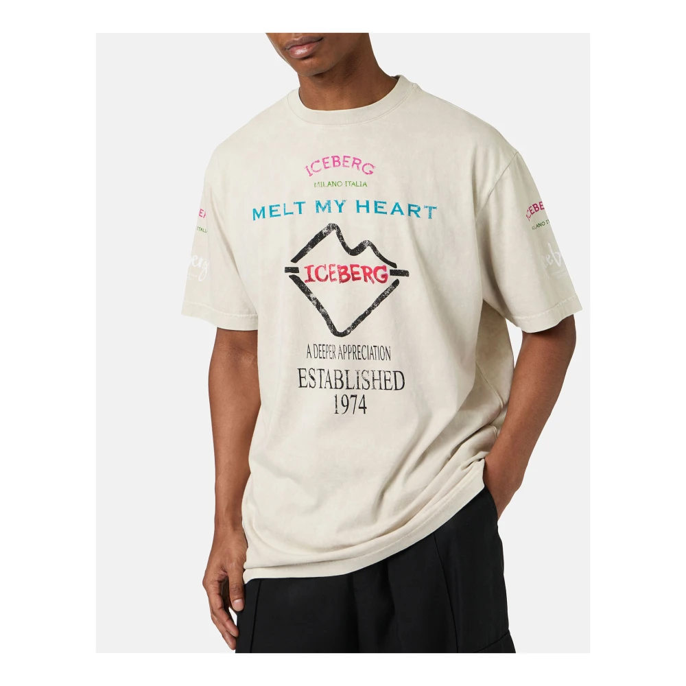 Iceberg Relaxed fit stoffige gekleurde katoenen jersey T-shirt Beige Heren
