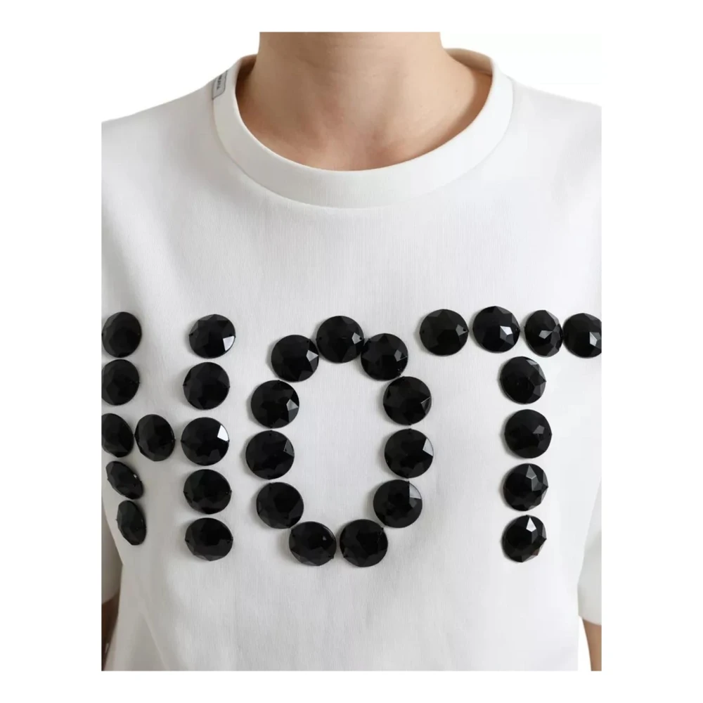 Dolce & Gabbana Kristalversierd T-shirt met Motief White Dames