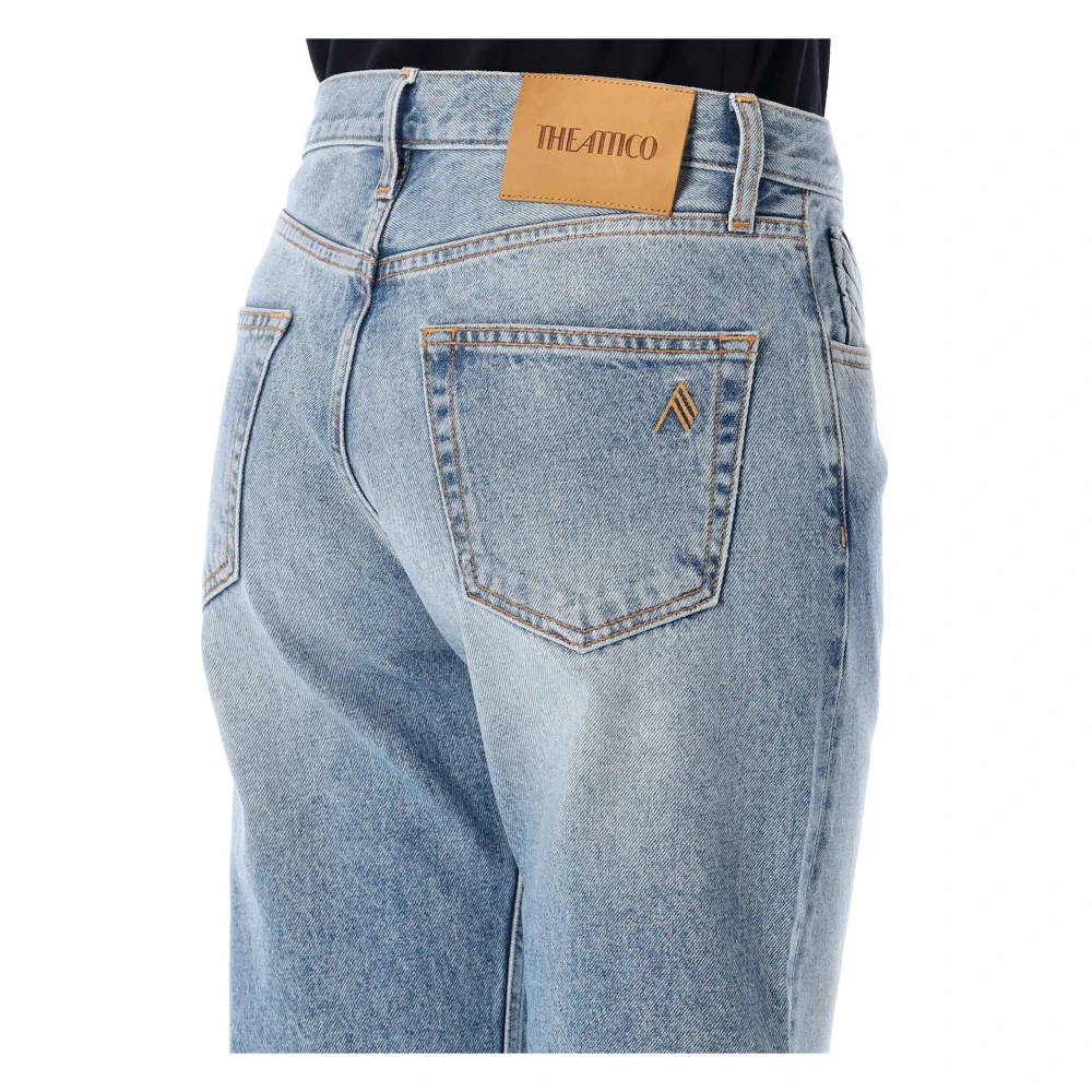 The Attico Denim Boyfriend Broek met Geborduurd Logo Blue Dames