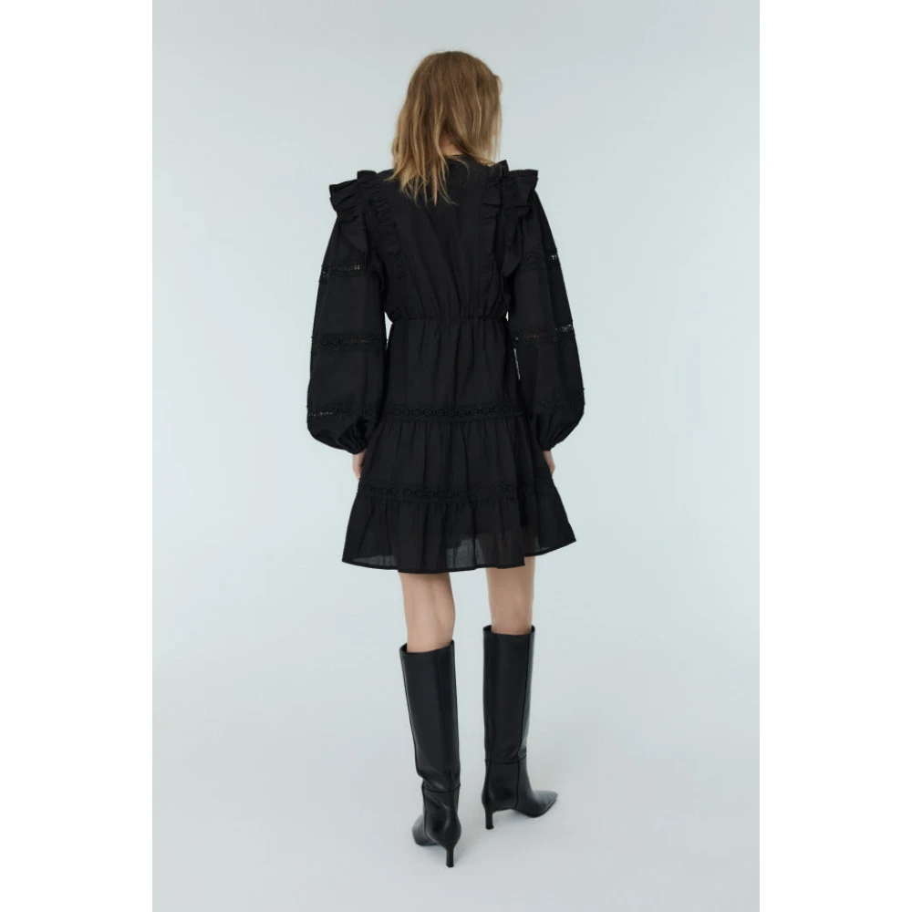 The New Society Kanten Ruche Jurk Black Dames