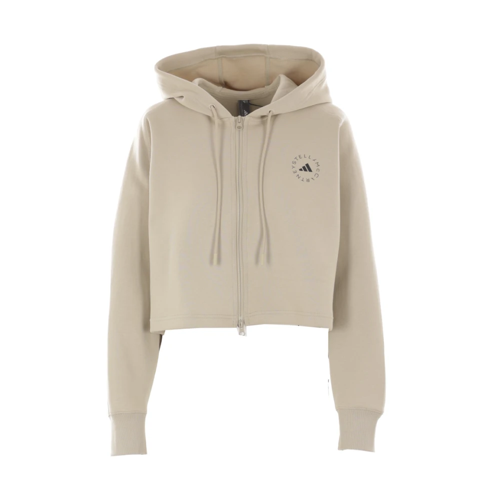 Adidas by Stella McCartney Beige Cropped Hoodie med Logo Print Beige, Dam