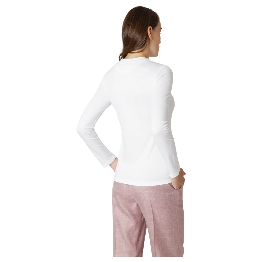 Eleventy Lange Mouw Tencel Katoen T-Shirt White Dames