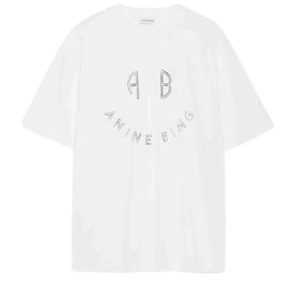 Anine Bing Smiley Tee Boxy Oversized Katoenen T-shirt White Dames
