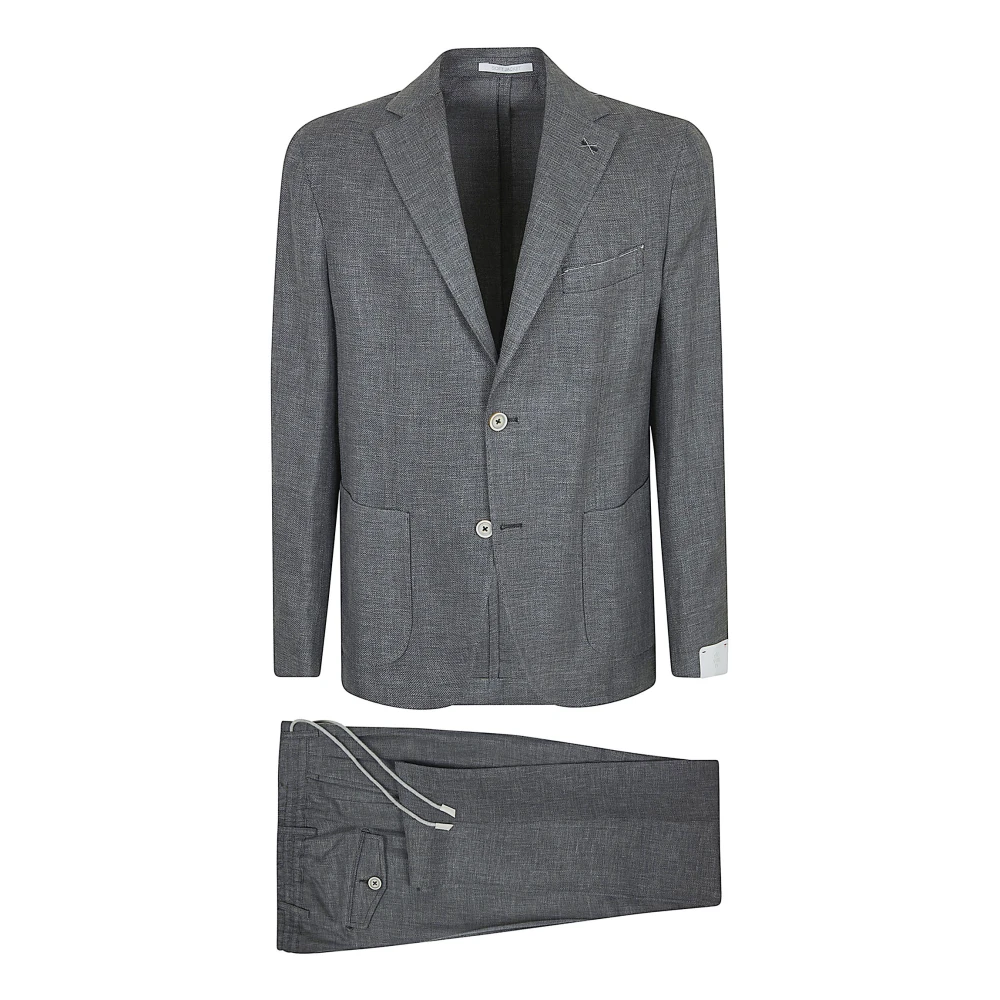 Eleventy Gray Notched Lapel Single-Breasted Suit - Male - Single Breasted Suits - L - Suits