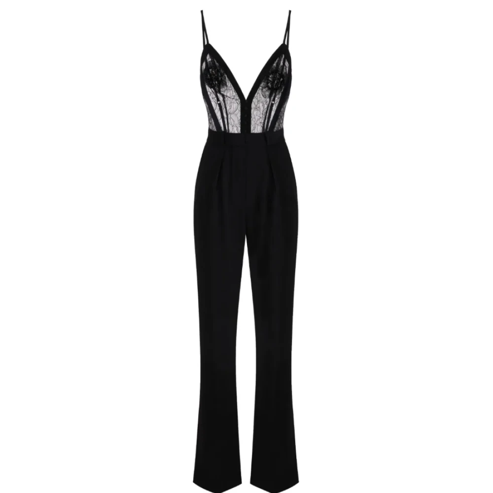 Elisabetta Franchi Zwart Kant Geborduurde Jumpsuit Black Dames