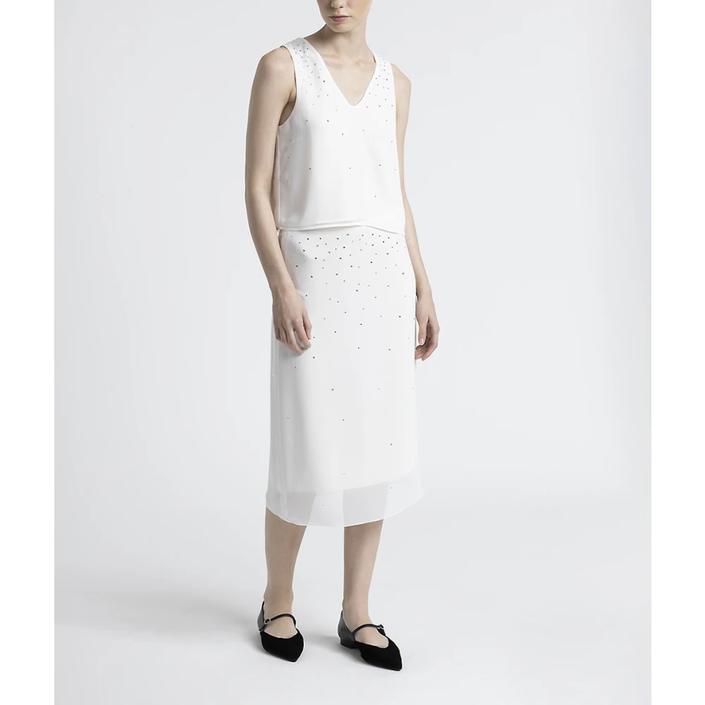 PESERICO Lichte crêpe crop top met kristallen White Dames
