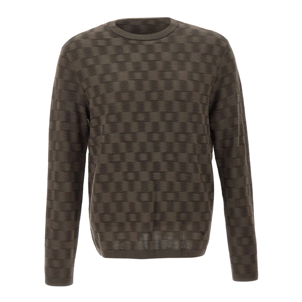 Emporio Armani Virgin Wool Jumper - Male - Round-Neck Knitwear - Brown - L - Knitwear