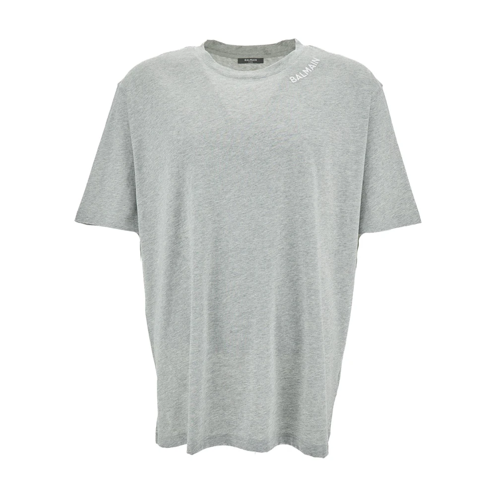 Balmain Grijze Biologisch Katoenen T-Shirt met Geborduurd Logo Gray Heren