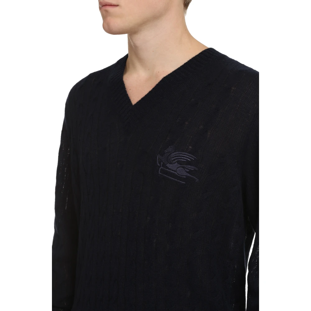 ETRO Cashmere Kabeltrui Blue Heren