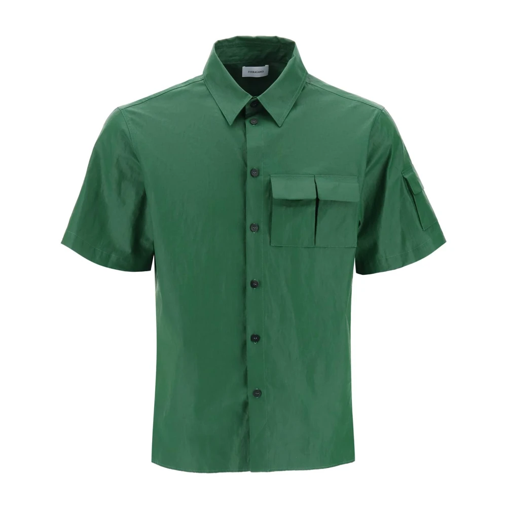 Salvatore Ferragamo Short Sleeve Shirts Green Heren