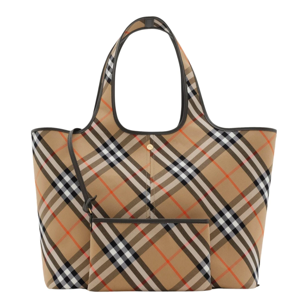 Burberry Vintage Check Tote Bag met Leren Afwerking Beige Dames
