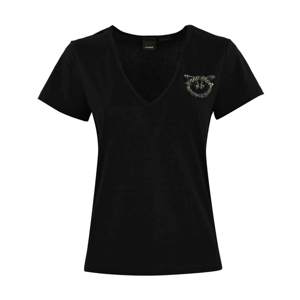 Pinko Love Birds Geborduurd T-Shirt Black Dames