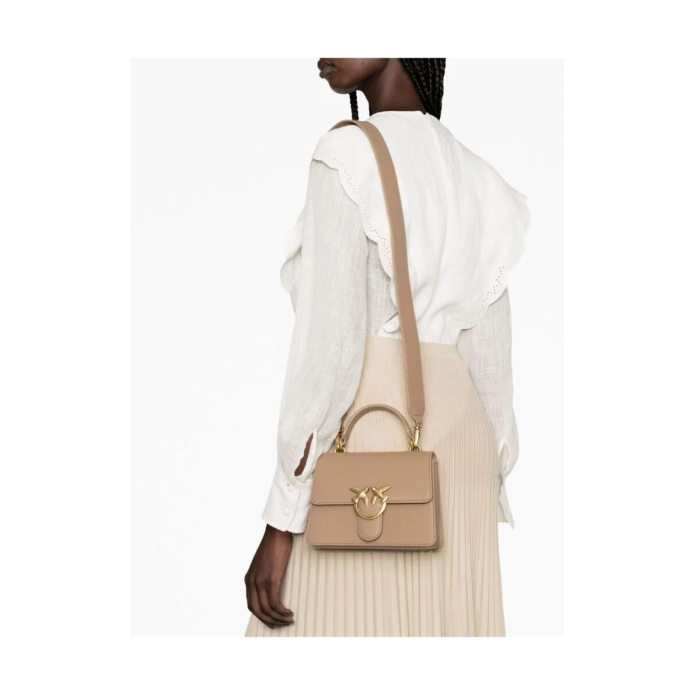 pinko Love Birds Leren Tas Beige Dames