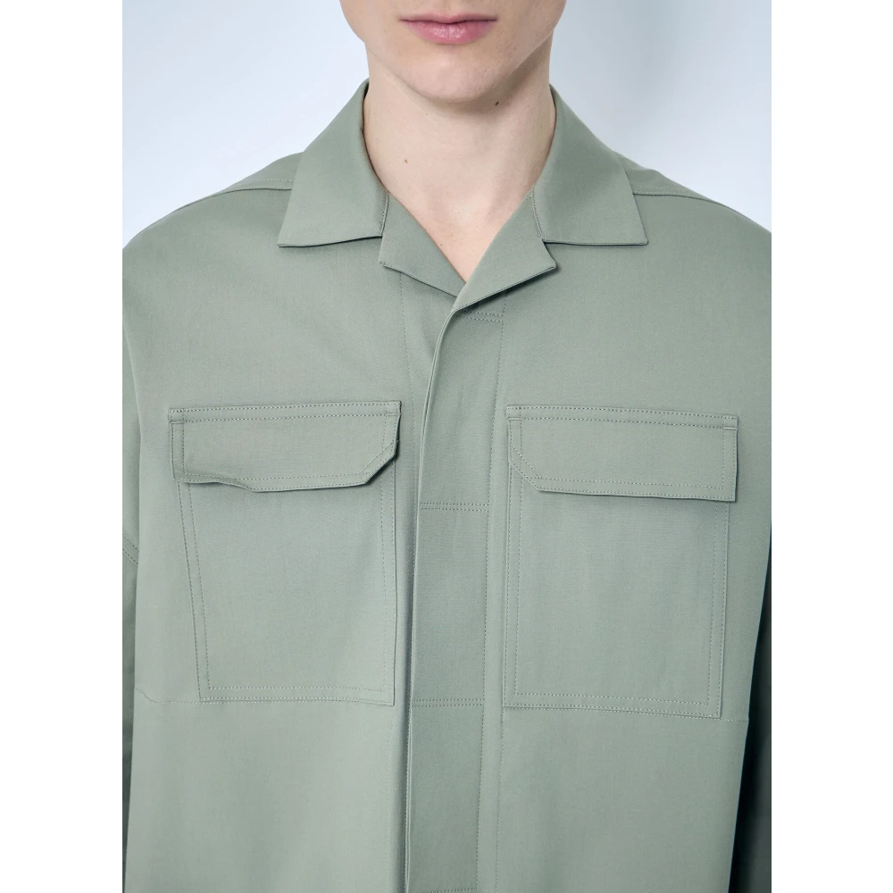 Rick Owens Stretch Cargo Shirt Klassieke Kraag Green Heren