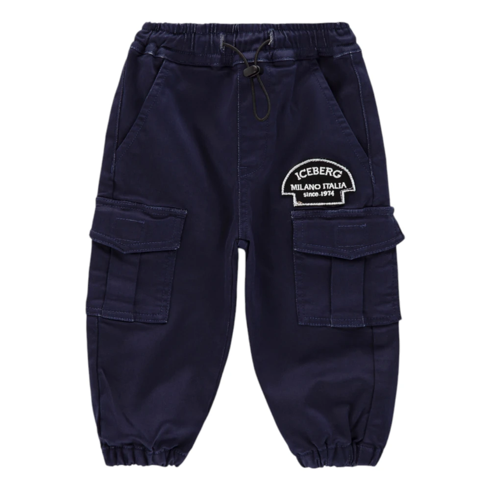 Iceberg Boys Blue Trousers, 6 M, Pantalone Cargo Con Logo