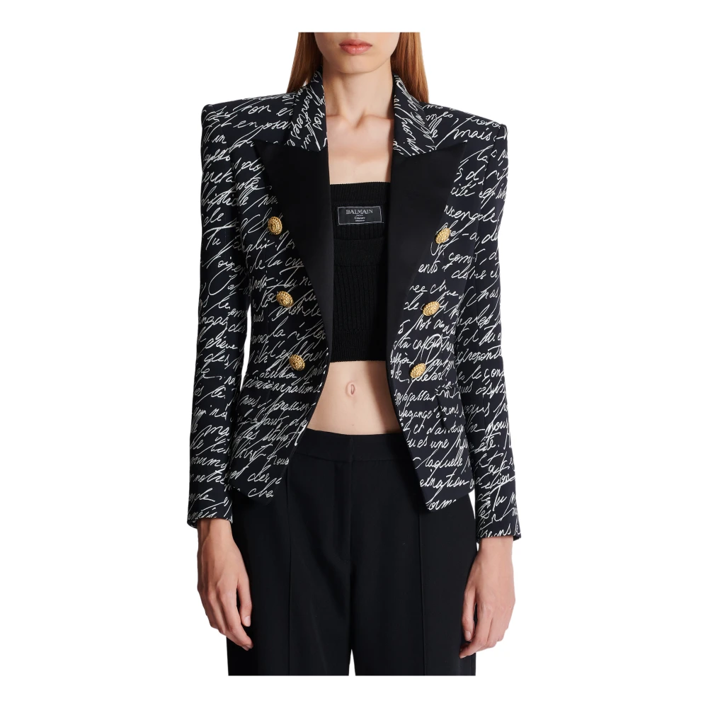 Balmain Jasje met 6 knopen en 'Love Letter'-print Black Dames