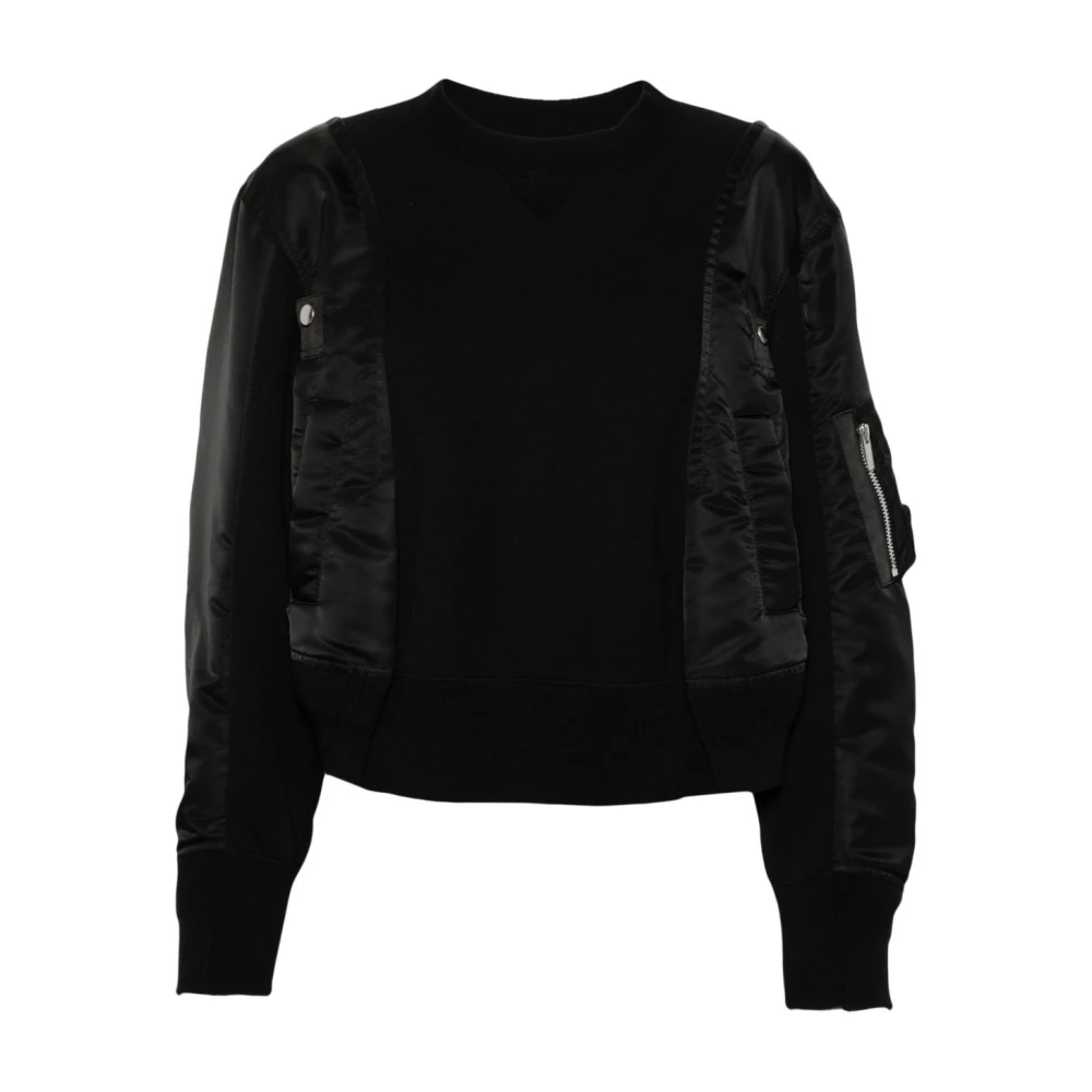 Sacai Zwart Sweater met Panelen en Splitten Black Dames