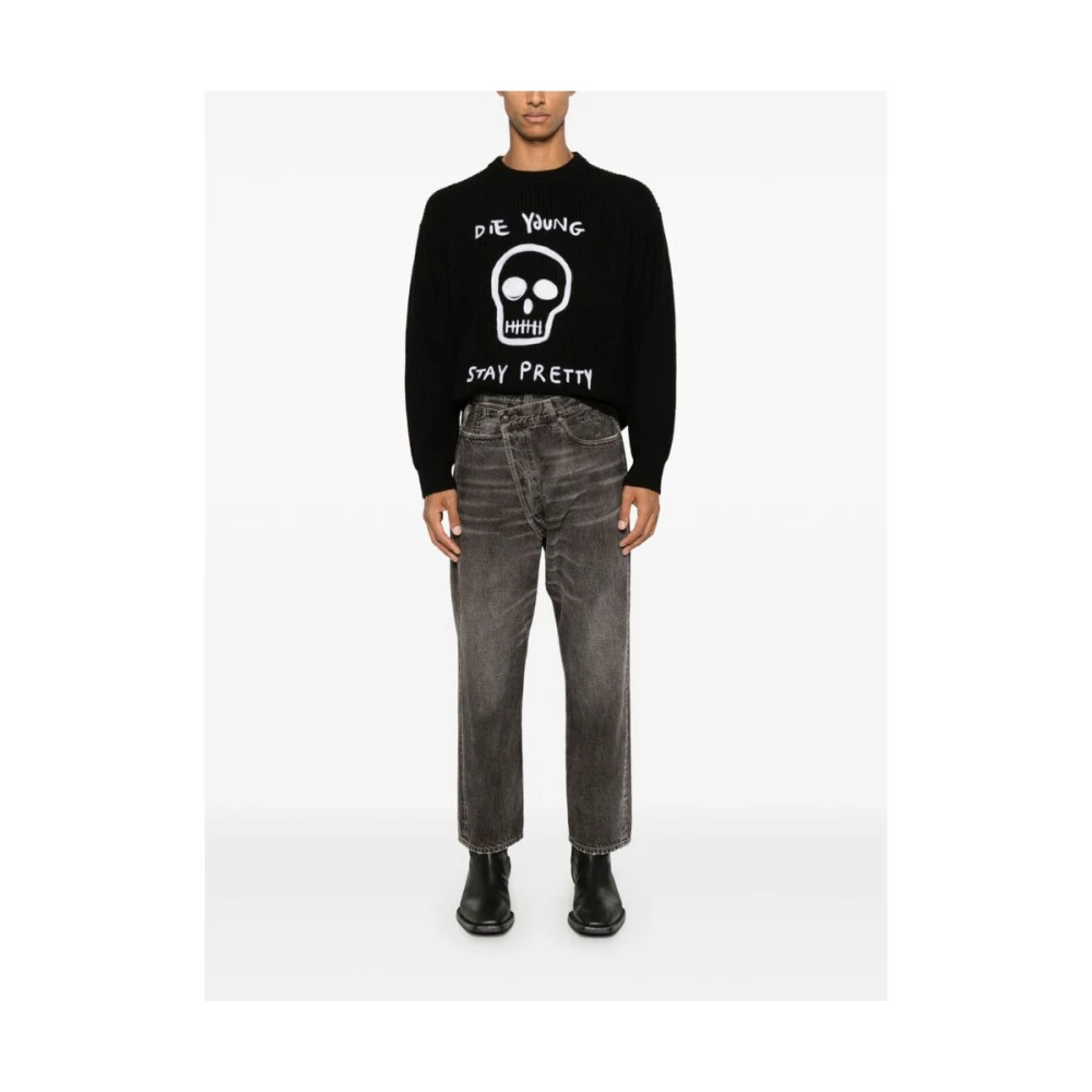 R13 Zwarte Merino Wollen Gebreide Trui Black Heren