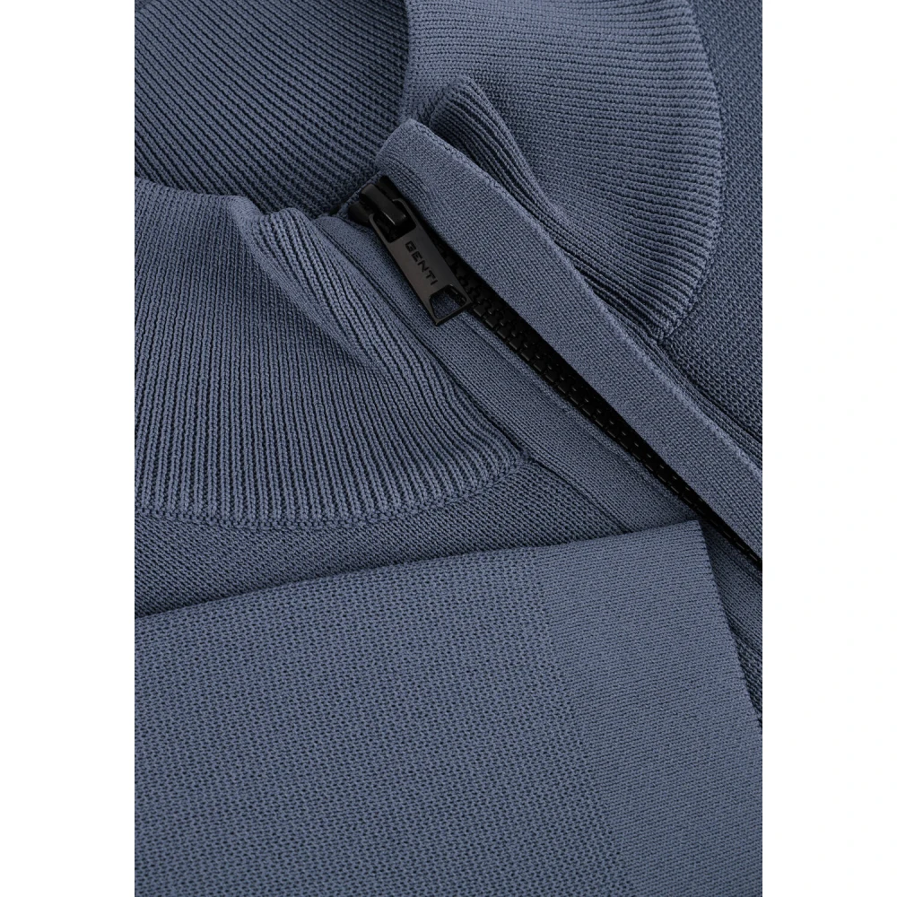 Genti Blauwe Turtle Zip Sweater Blue Heren