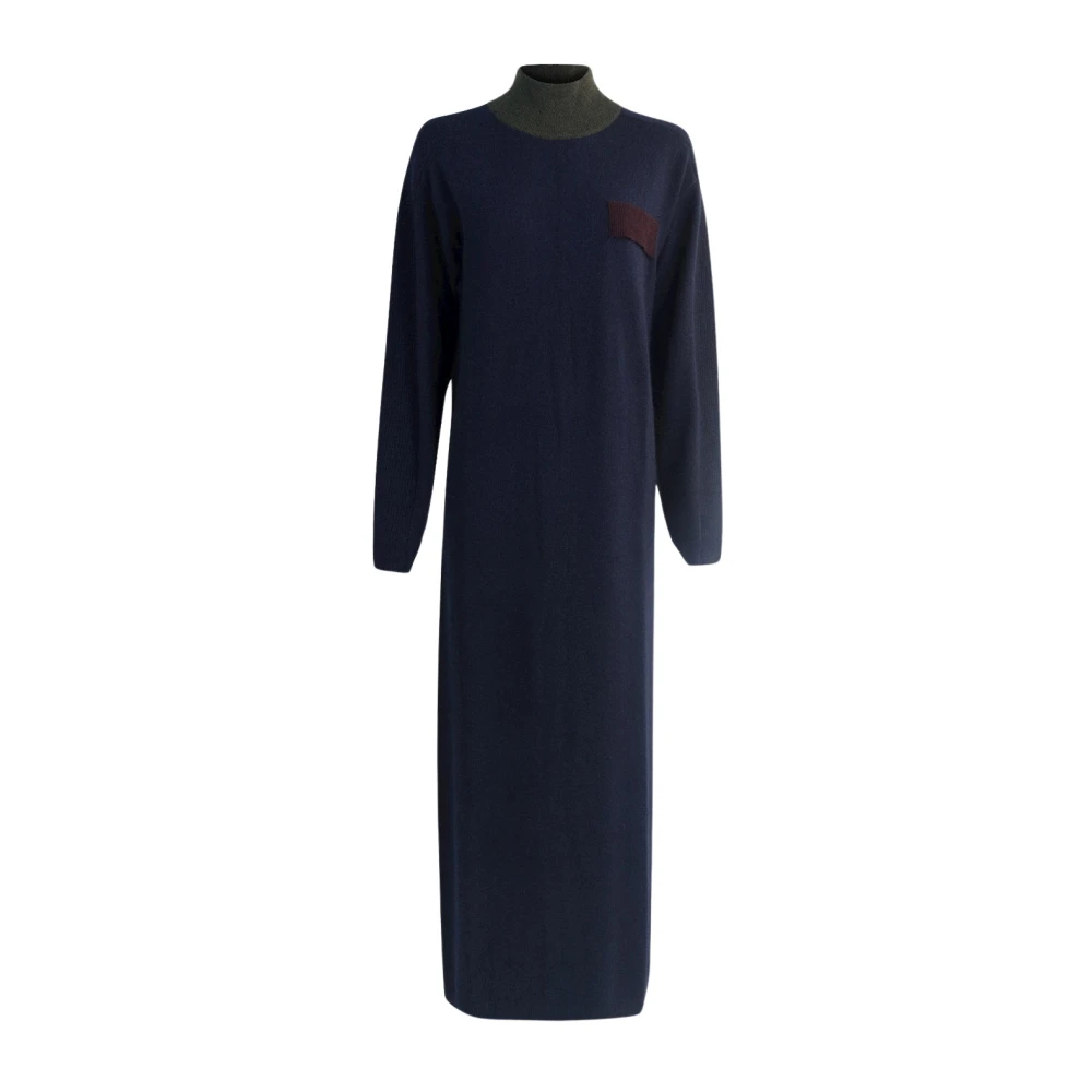 March23 Gebreide Jurk A-lijn Korte Mouwen Zomerjurk Blue Dames