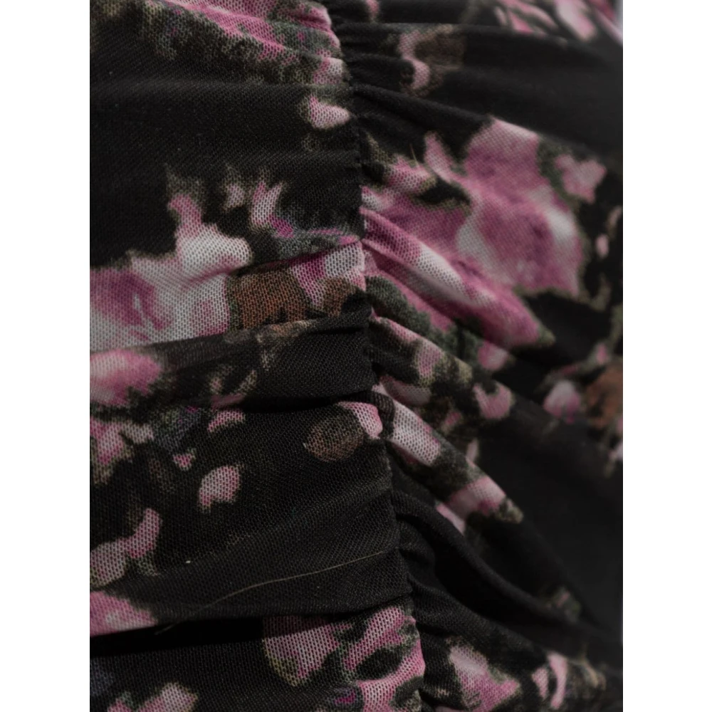Ganni Bloemen Mesh Lange Mouw Shirt Black Dames