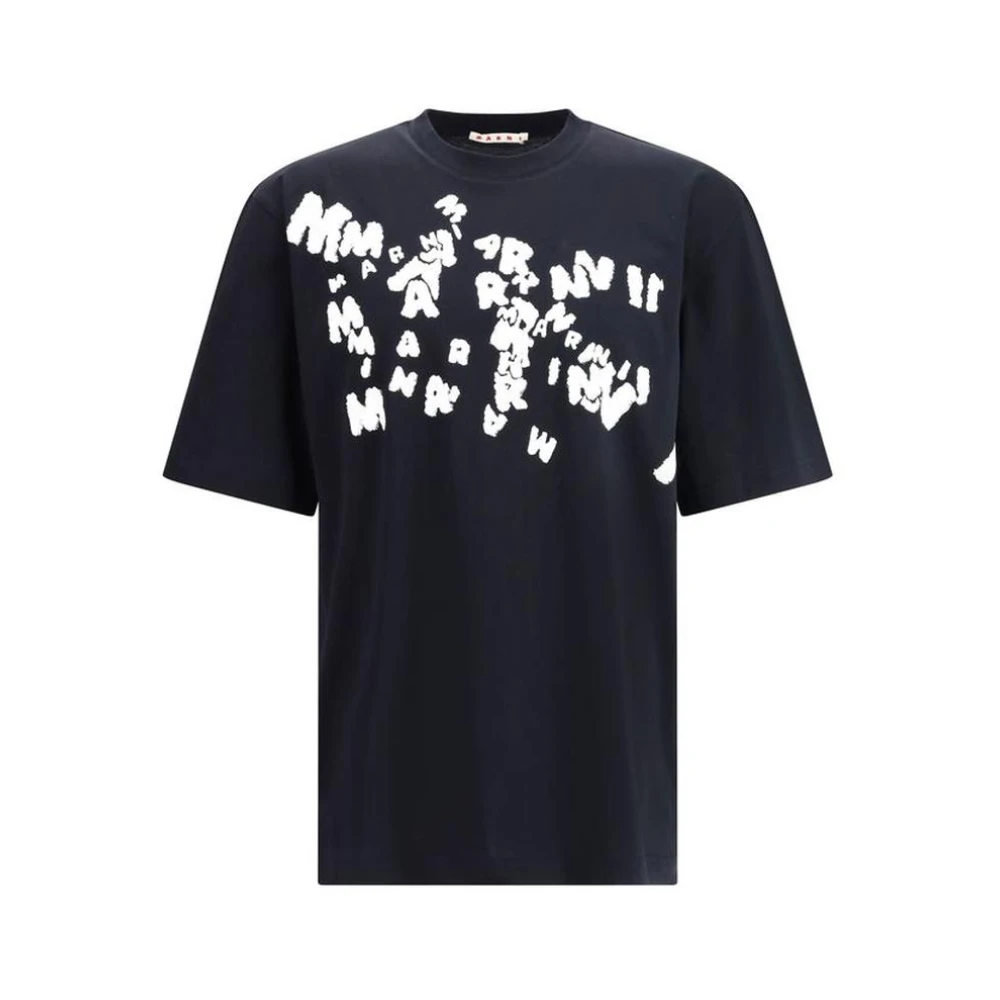 Marni T-shirt met bedrukt logo in zwart katoen Black Heren