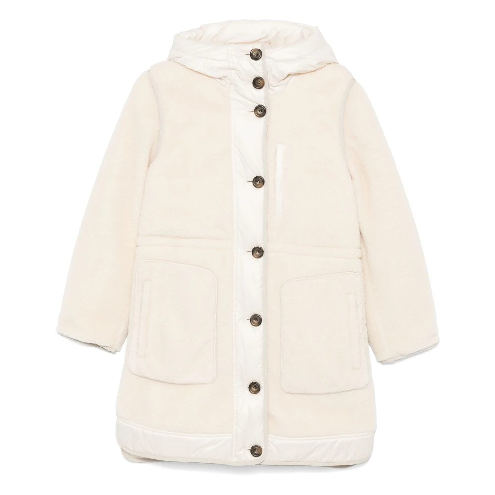 Woolrich Ljus Beige Ullblandad Huva Jacka White, Dam