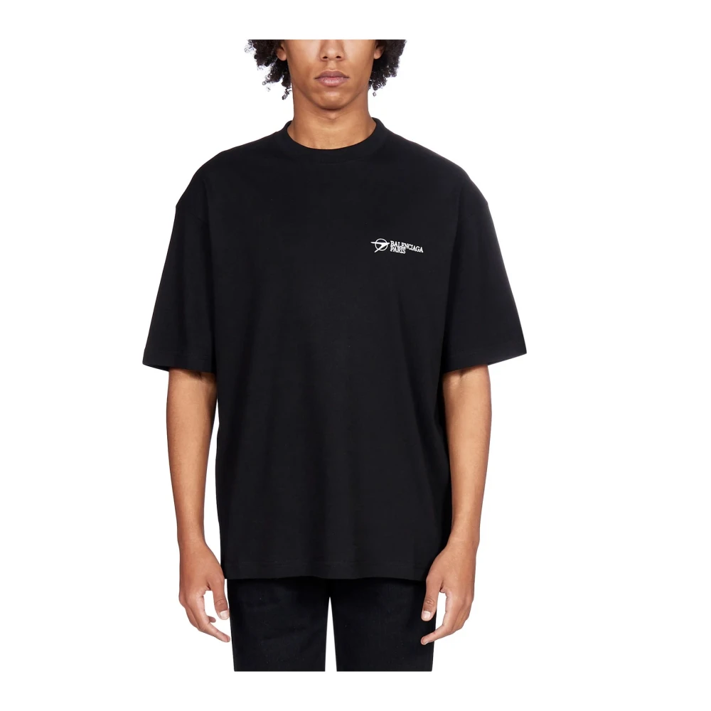 Balenciaga Zwart T-Shirt met Geborduurd Logo Black Heren