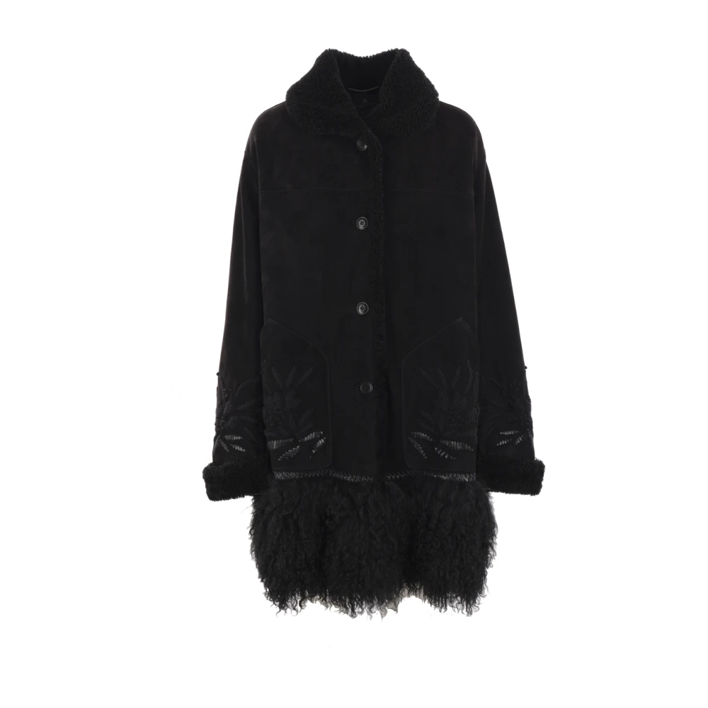 Ermanno Scervino Zwarte Shearling Bloemenjas Black Dames