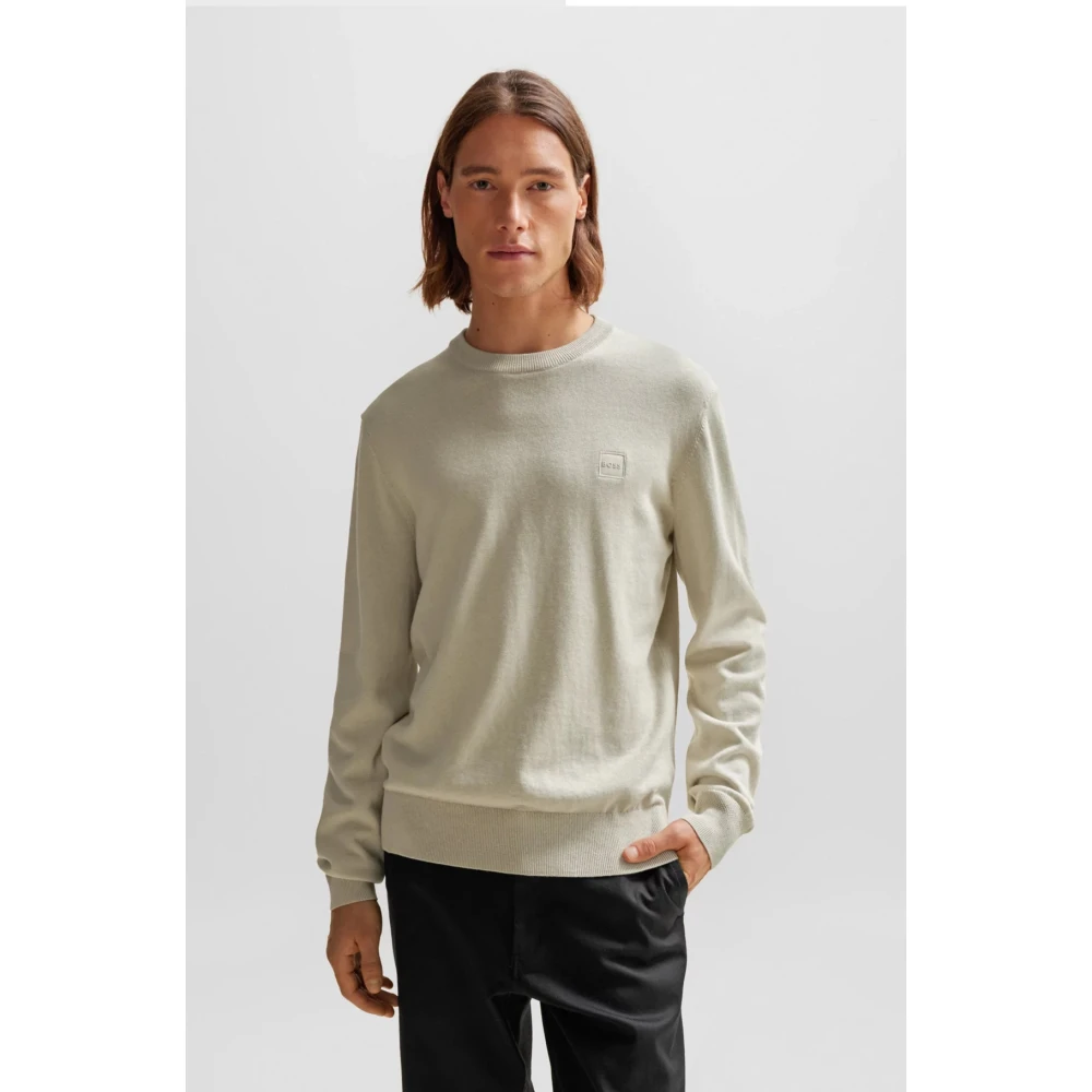 Hugo Boss Zachte Gebreide Trui met Logopatch Beige Heren