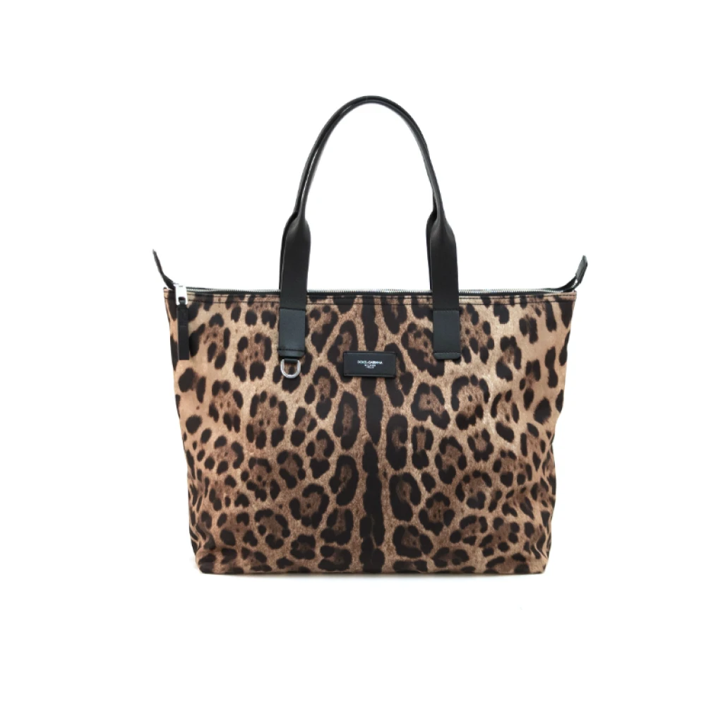 Dolce & Gabbana Men's Brown Shopping Bags, One Size, Leopard Print Tote Bag