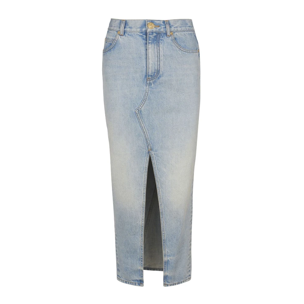 Balmain Blauwe Denim Voorkant Knoop Jeans Blue Dames