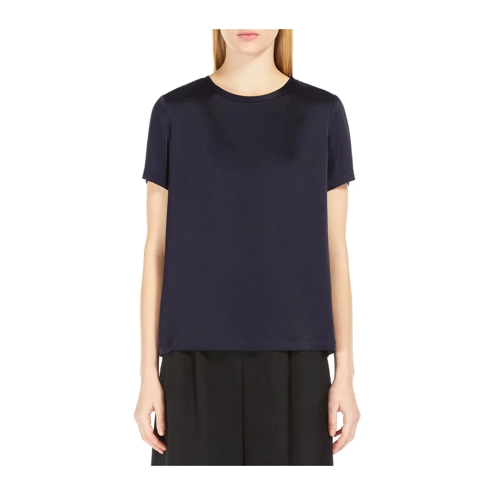 Max Mara Blauwe Zijden Top Elegant Korte Mouw Blue Dames