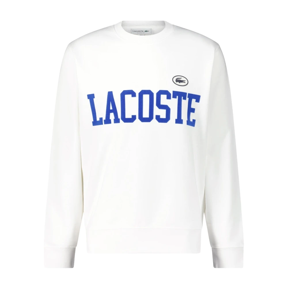 Lacoste Label Print Crew Neck Sweater White Heren