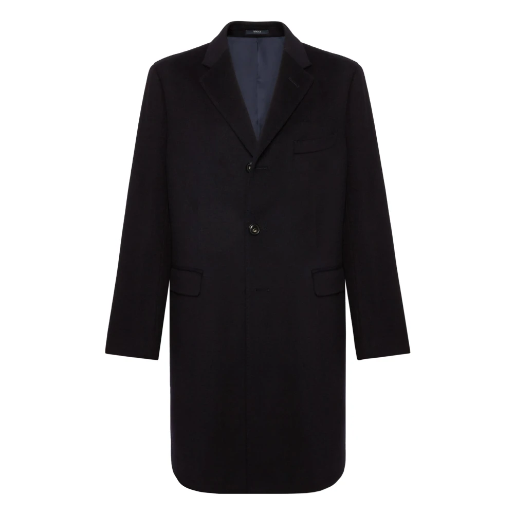 Boggi Milano Cashmere Blend Enkellange Jas Stijl Ceresio Blue Heren