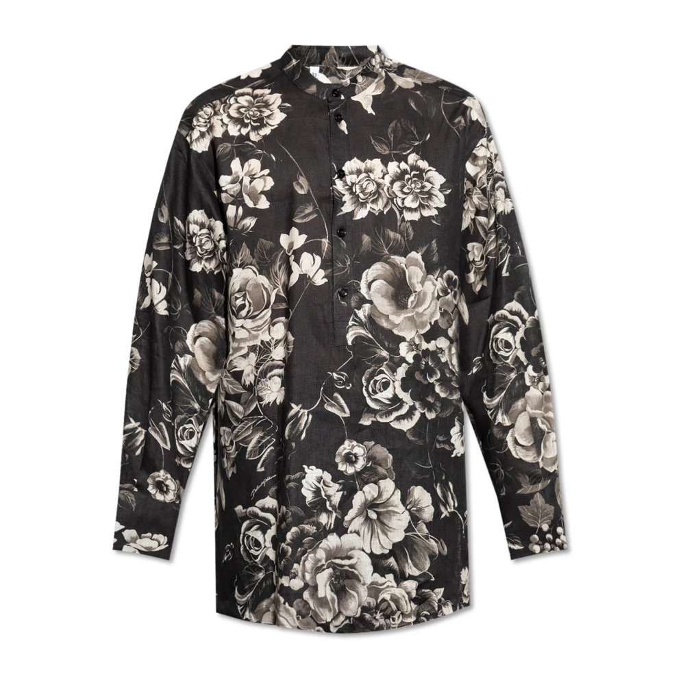 Dolce & Gabbana Linnen shirt met bloemenpatroon Black Heren