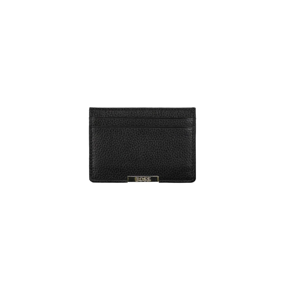 Hugo Boss Zwarte Leren Kaarthouder Portemonnee Black Heren