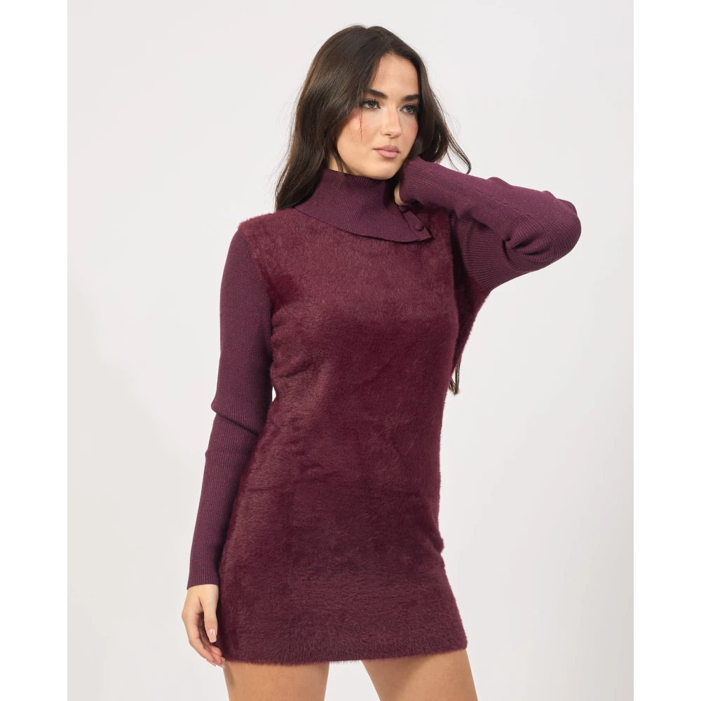 YES ZEE Paarse hoge hals mohair jurk Purple Dames