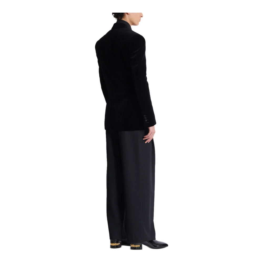 Balmain Fluwelen jas met geborduurde kraag Black Heren