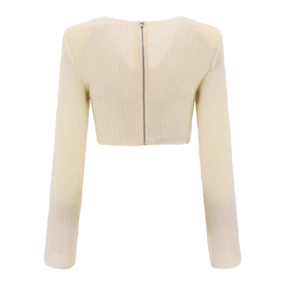 Self Portrait Beaded Mesh Top Beige Dames